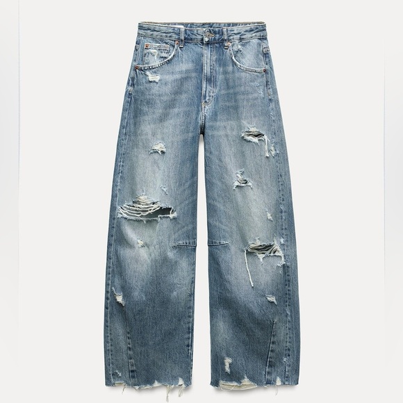 TRF MID WAIST BAGGY RIPPED BALLOON JEANS 27 (US 4) - Picture 1 of 9
